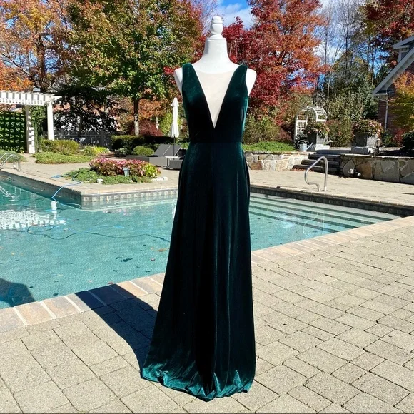 NWT BHLDN Jenny Yoo Logan Velvet Maxi Dress in Emerald Green